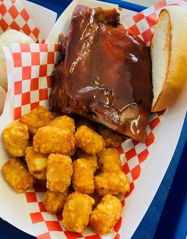 Bourbon BBQ Rib Sammy with tots