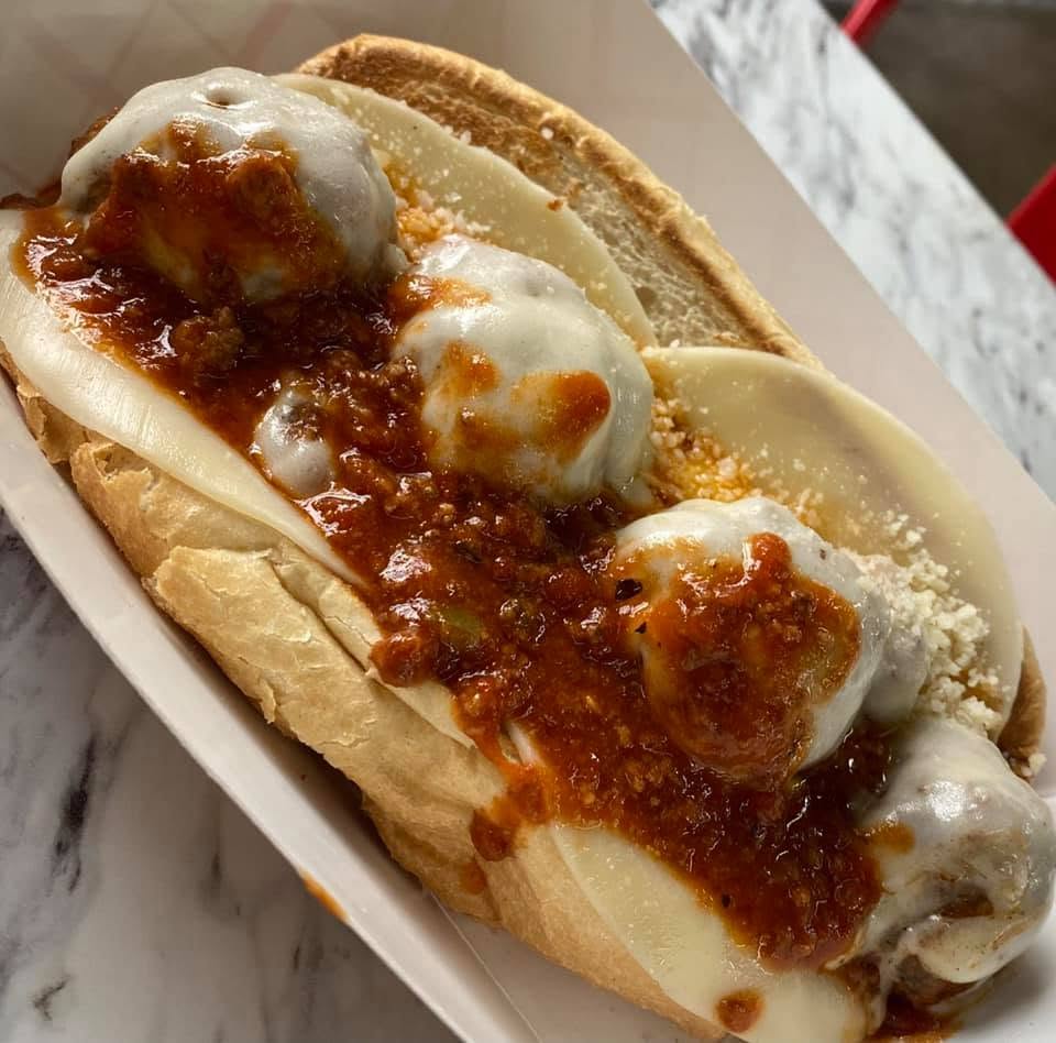 Meatball sub with red sauce