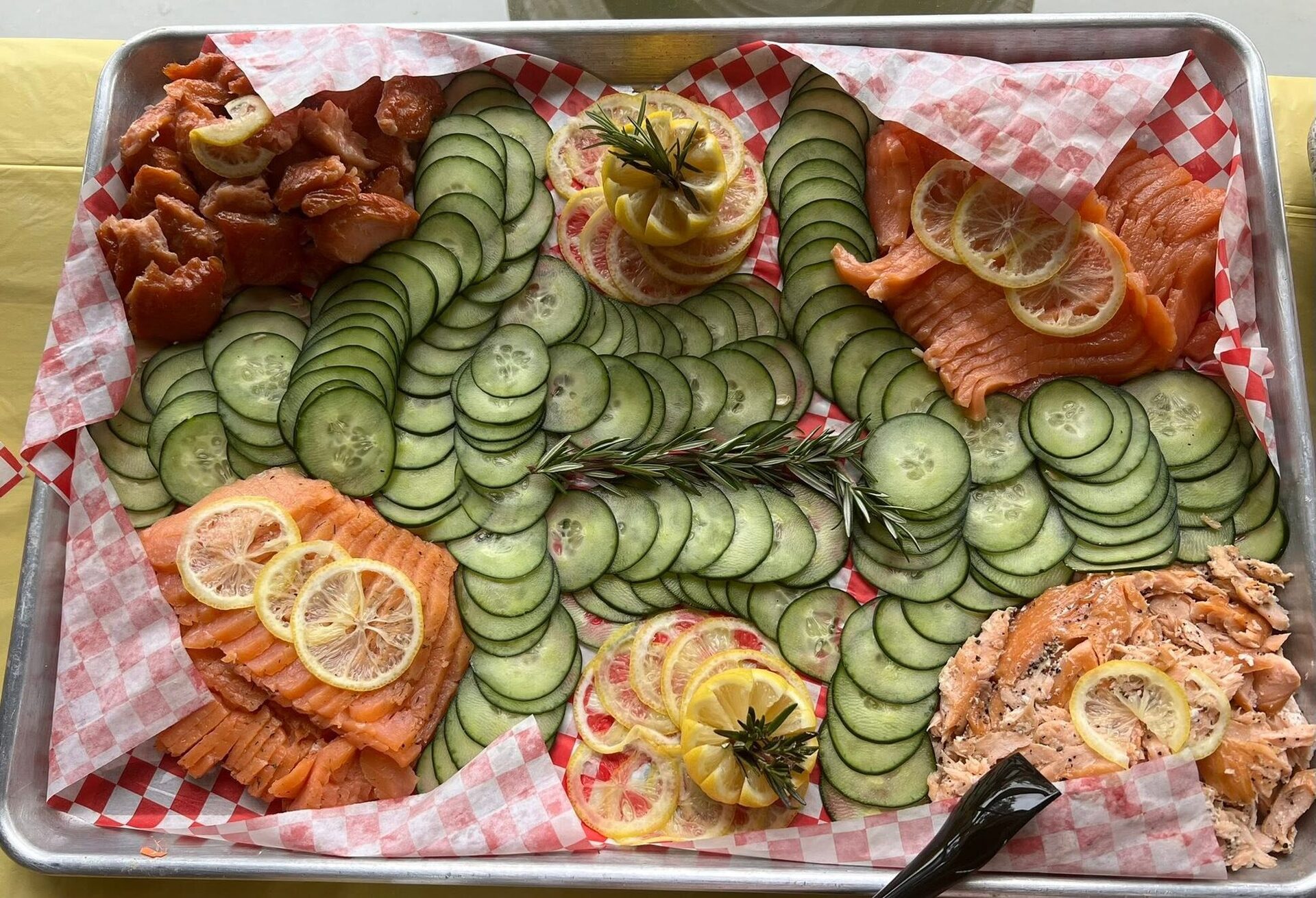 Smoked salmon and cucumber platter