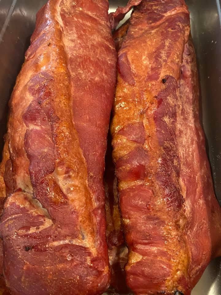Two smoked pork loins fresh from the smoker