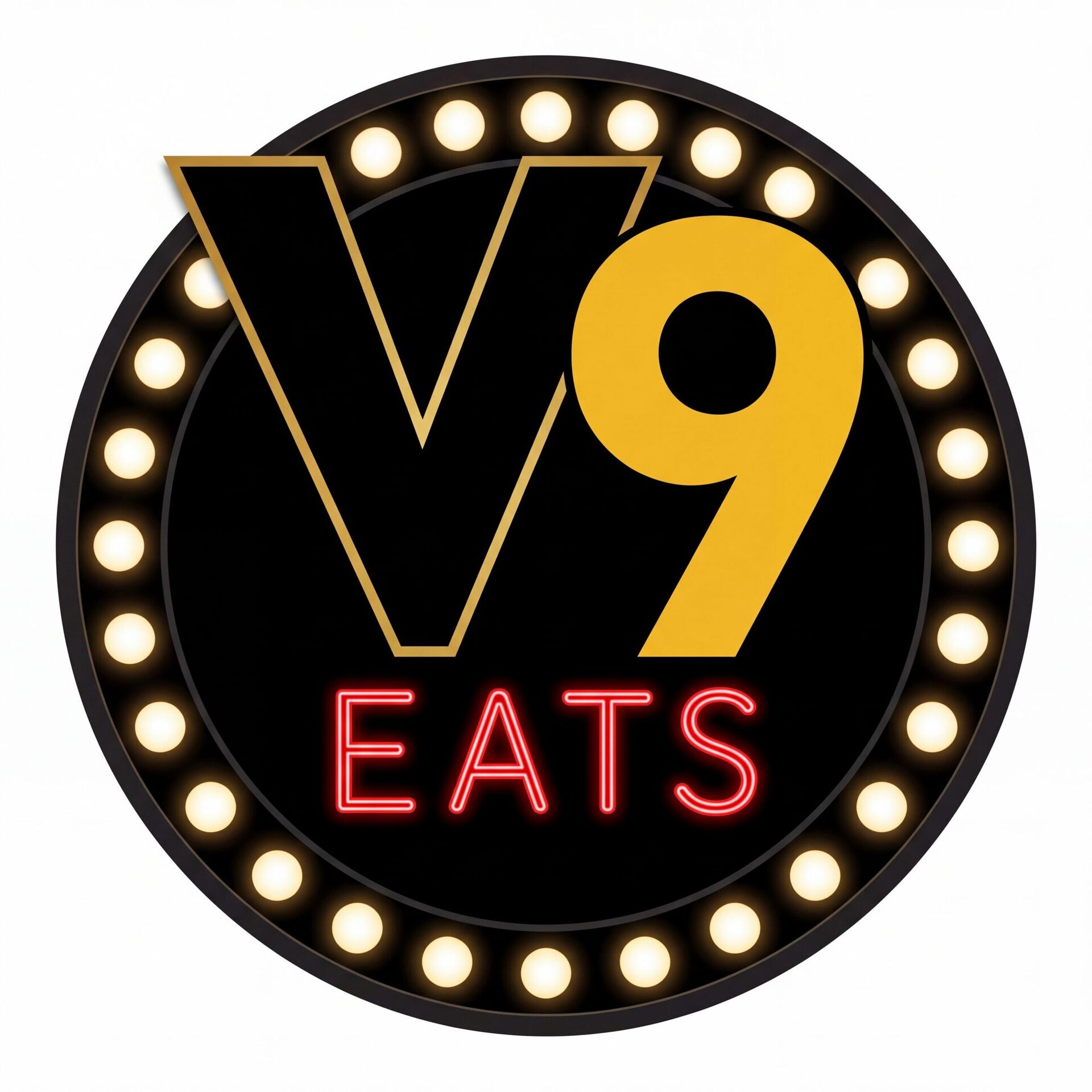 The V9 EATS marquee sign badge